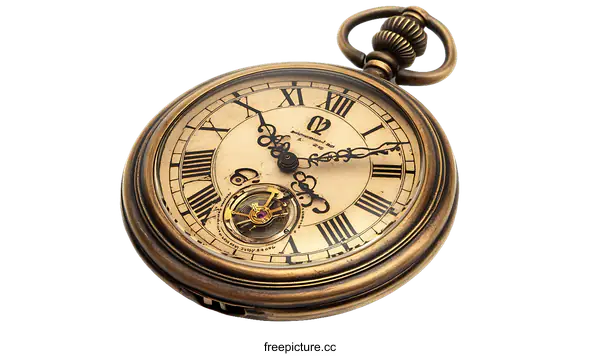 [Transparent Background PNG]Antique Pocket Watch with Intricate Mechanism