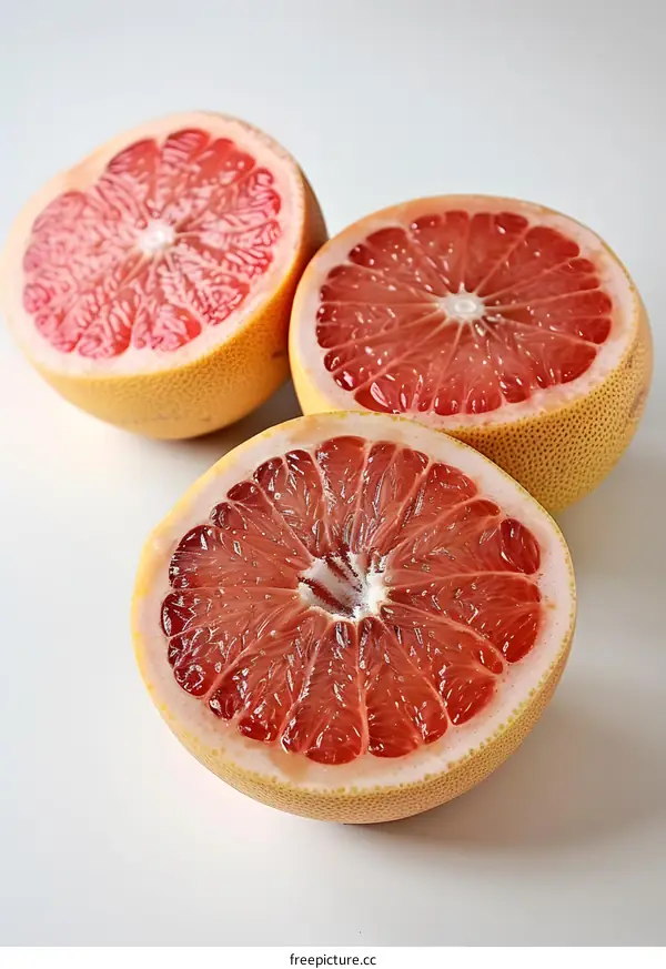 Fresh Grapefruit Slices On White Background
