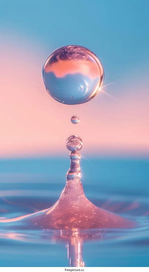 Water drop photography with a beautiful pastel pink and blue background
