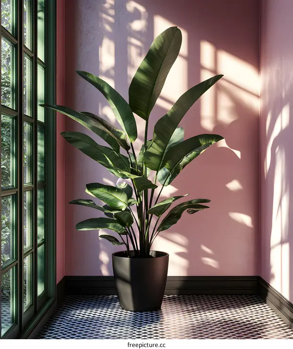Green Plant in Corner of Room with Pink Wall