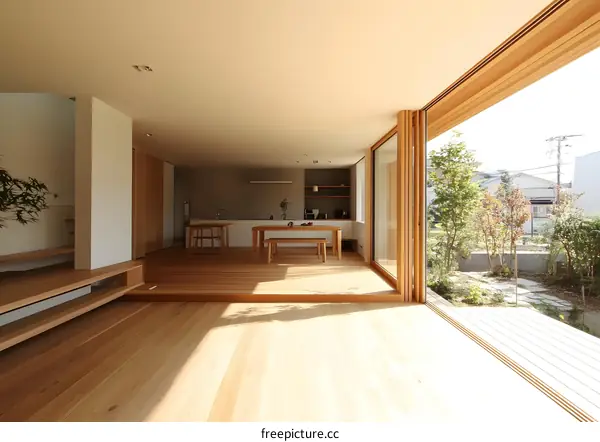 Modern Minimalist Interior Design with Wooden Floor and Large Window