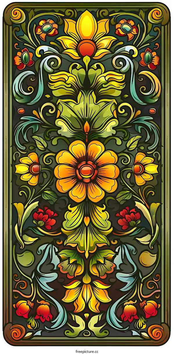 Colorful Floral Pattern In Art Nouveau Style