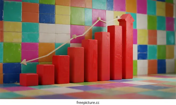 Colorful Bar Chart with Rising Trend on Multicolored Background