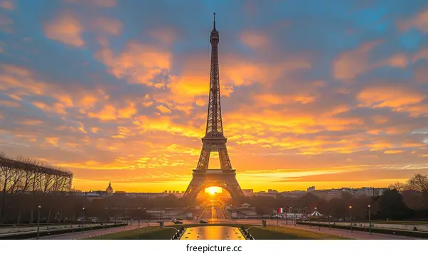 Eiffel Tower at sunrise with a beautiful sky