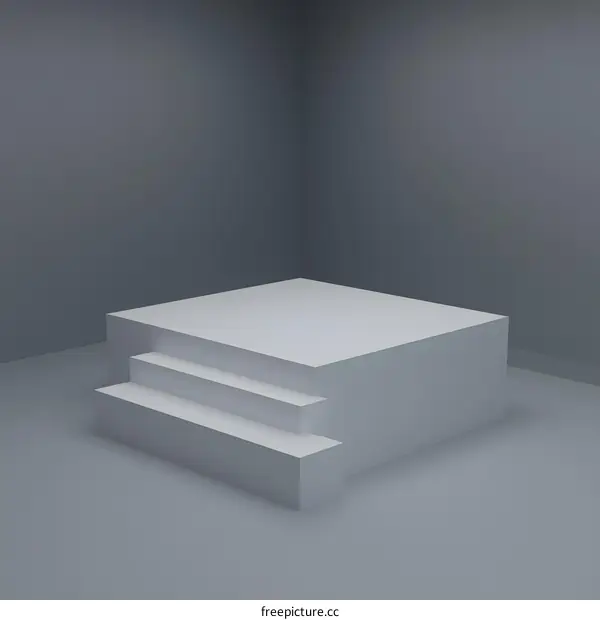 Minimalist White Platform With Three Steps in a Corner Room