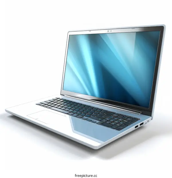 Laptop with Blank Screen on White Background