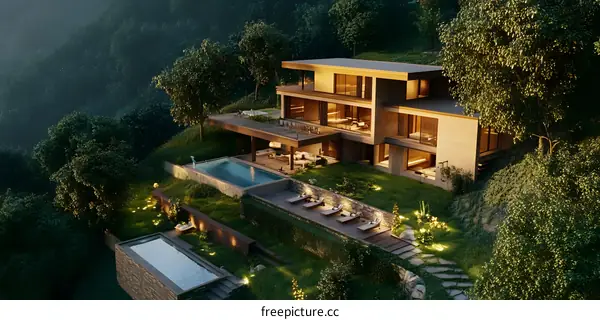 Modern House in the Forest with Two Swimming Pools