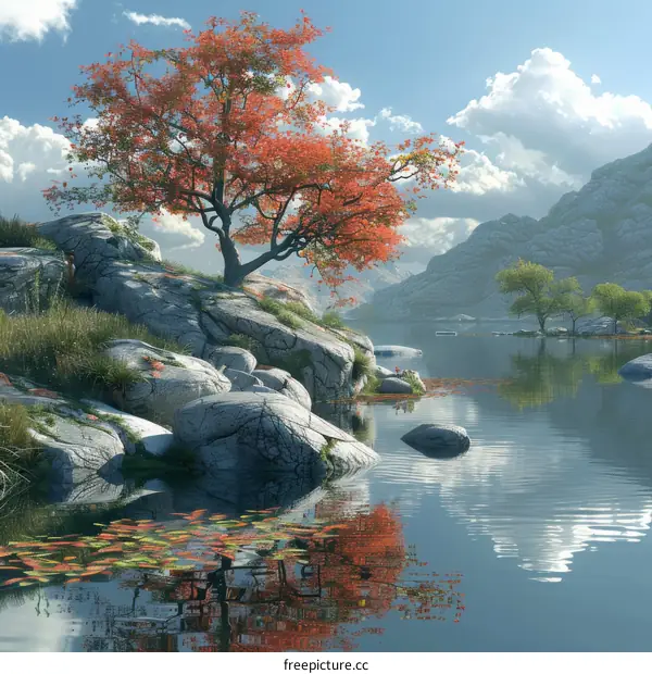 Tranquil Autumn Lake with Mountain Forest Scenery