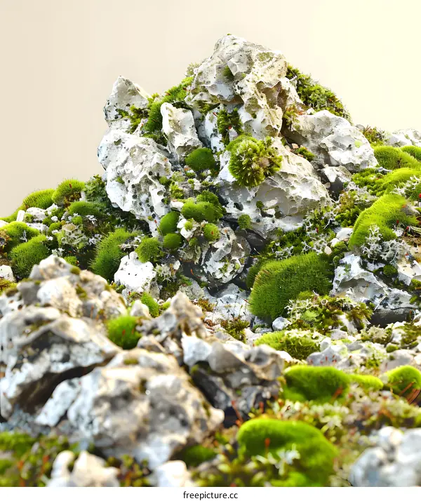 Closeup of Rocks Covered with Green Moss
