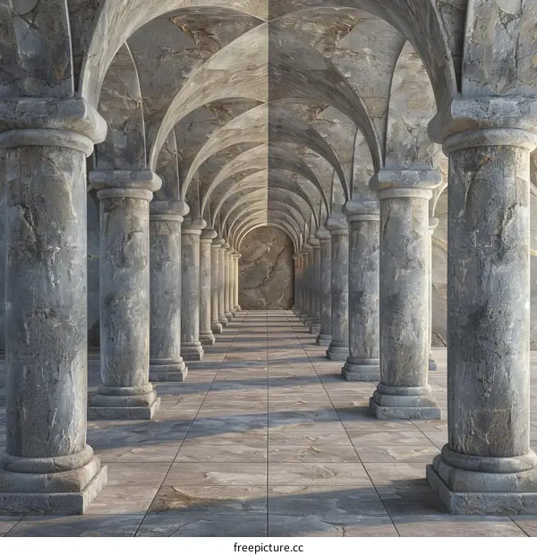 Grey Marbled Floor with Stone Columns