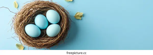 Pastel Blue Eggs in a Nest