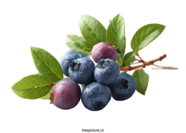 [Transparent Background PNG]Fresh and Ripe Blueberries with Leaves