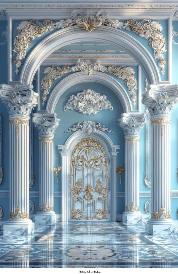 Elegant Blue and Gold Architectural Interior