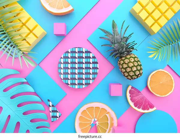 Summer Fruit Pattern with Pineapple and Palm Leaves
