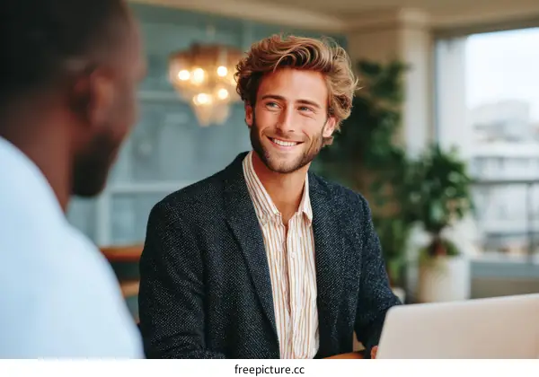 Business Discussion in Modern Cafe