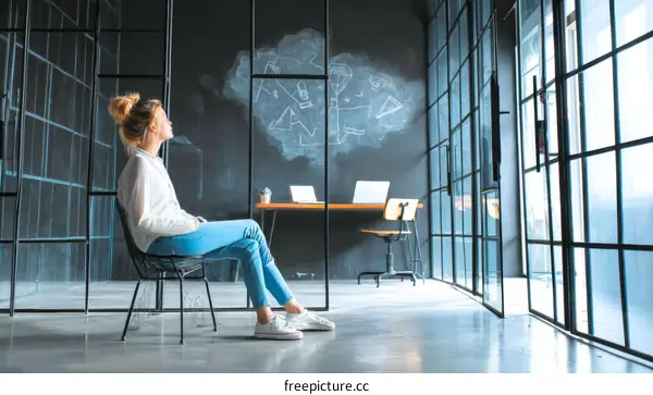 Business Woman Relaxing in Modern Office