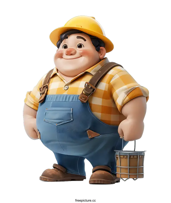 [Transparent Background PNG]A 3D illustration of a construction worker