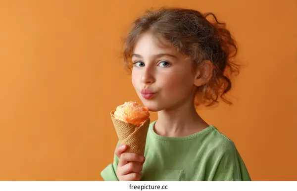 Adorable Girl Enjoying Ice Cream Dessert
