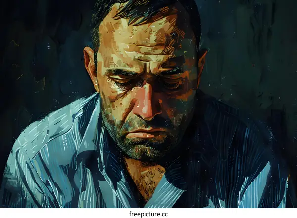 Portrait of a man with dark hair and beard wearing a blue shirt