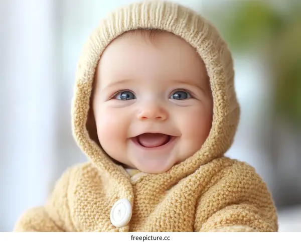 Happy Baby in Knitted Hoodie