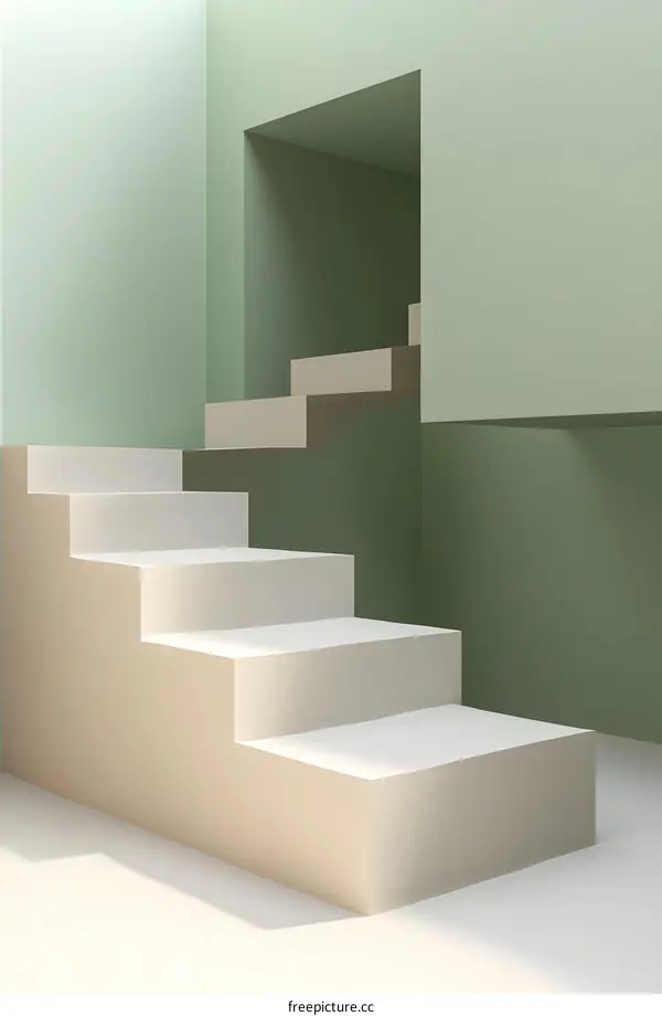 Abstract Minimalist Staircase Design with Green Wall