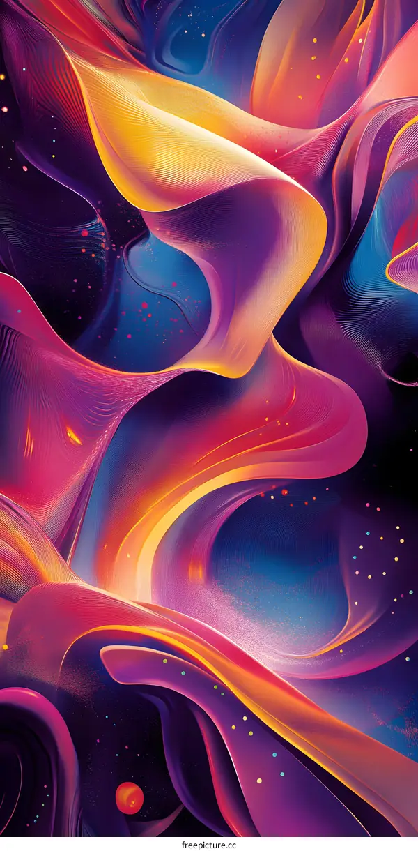 Abstract Art with Colorful Wavy Lines and Dots