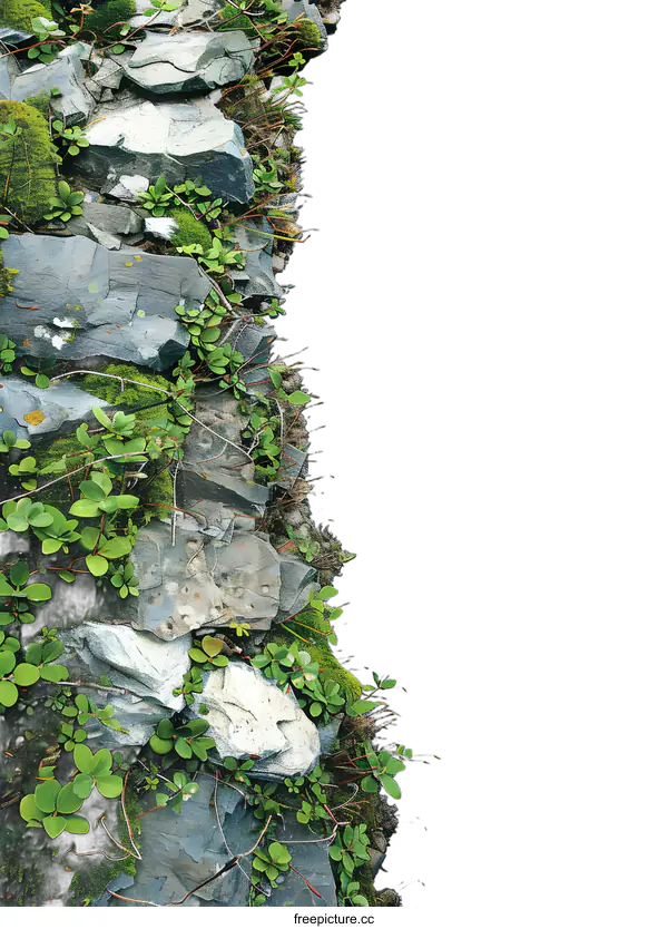 [Transparent Background PNG]Green Plants Growing On A Rock Wall With White Background