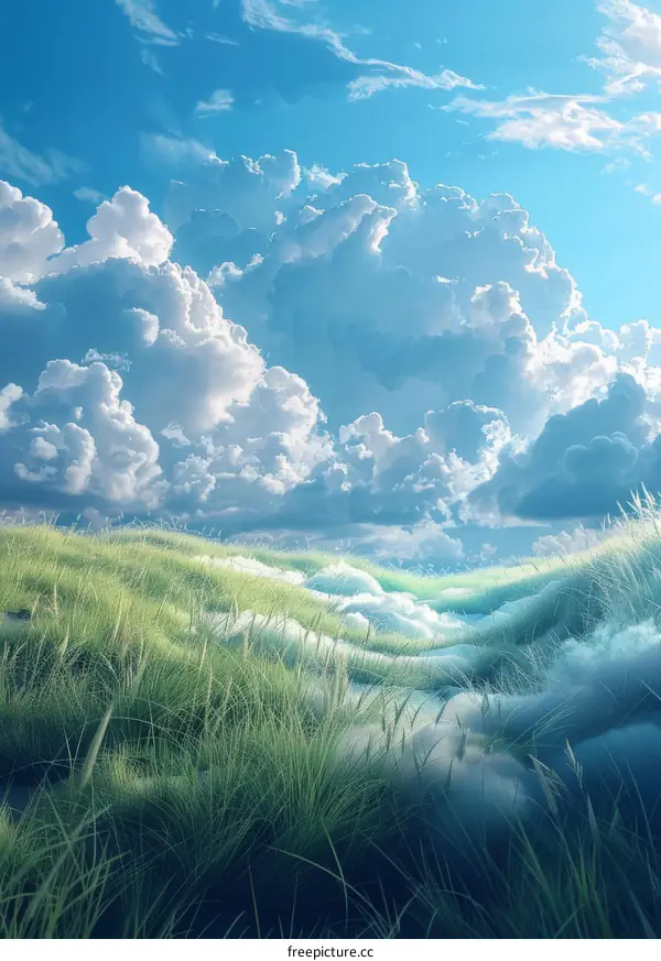 Breathtaking Prairie Vista with White Clouds
