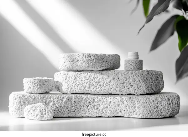 Elegant White Stone Display for Beauty Products