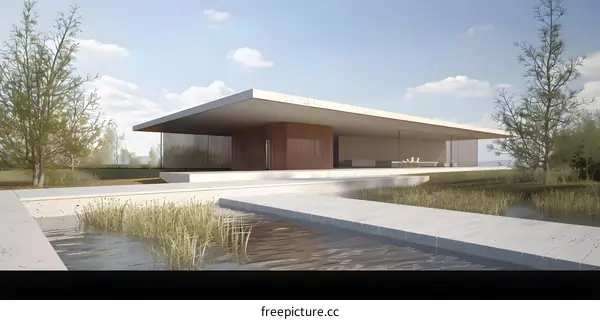 Modern Minimalist House With Pool and Pond