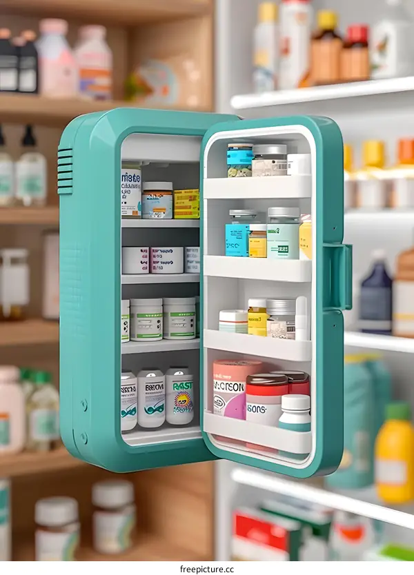 Small Turquoise Refrigerator with Open Door