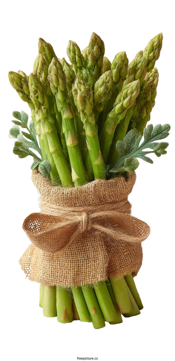 [Transparent Background PNG]Fresh Bunch of Asparagus in Burlap