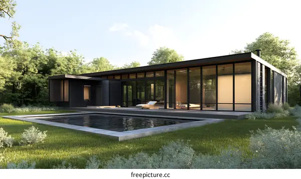 Modern House with Swimming Pool and Large Windows