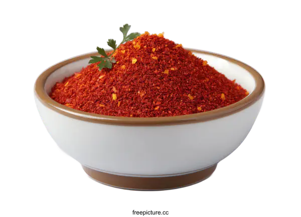 [Transparent Background PNG]Red Chili Powder in a White Bowl