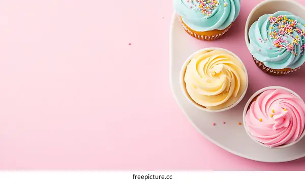 Delicious Colorful Cupcakes on Pink Background