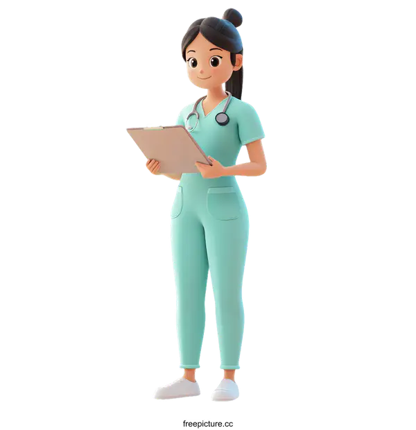 [Transparent Background PNG]Cartoon Nurse Holding a Clipboard