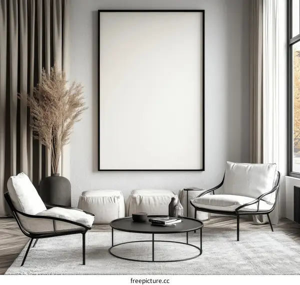 Modern Minimalist Living Room Mockup with Blank Poster
