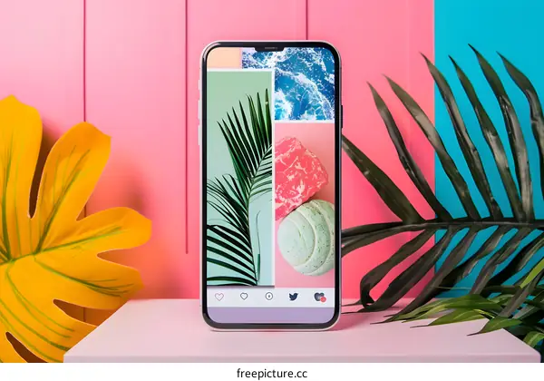 Modern Smartphone Mockup With Summer Themed Collage