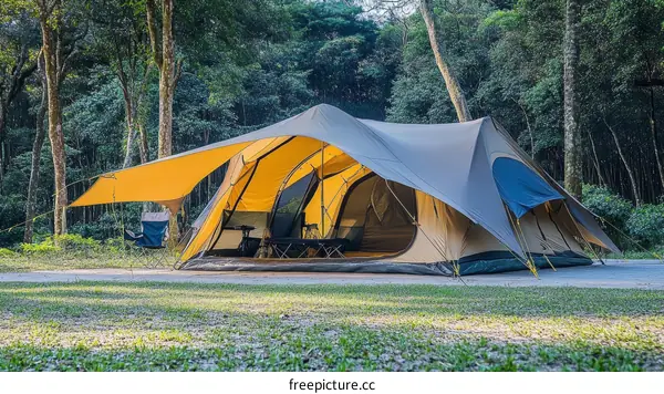 Camping Tent in a Forest Campground