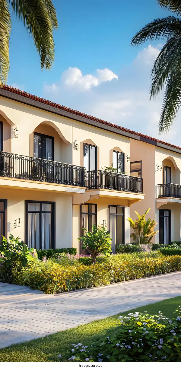 Mediterranean Style Home with Palm Trees