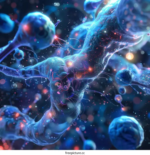 Abstract illustration of a person made of glowing blue particles