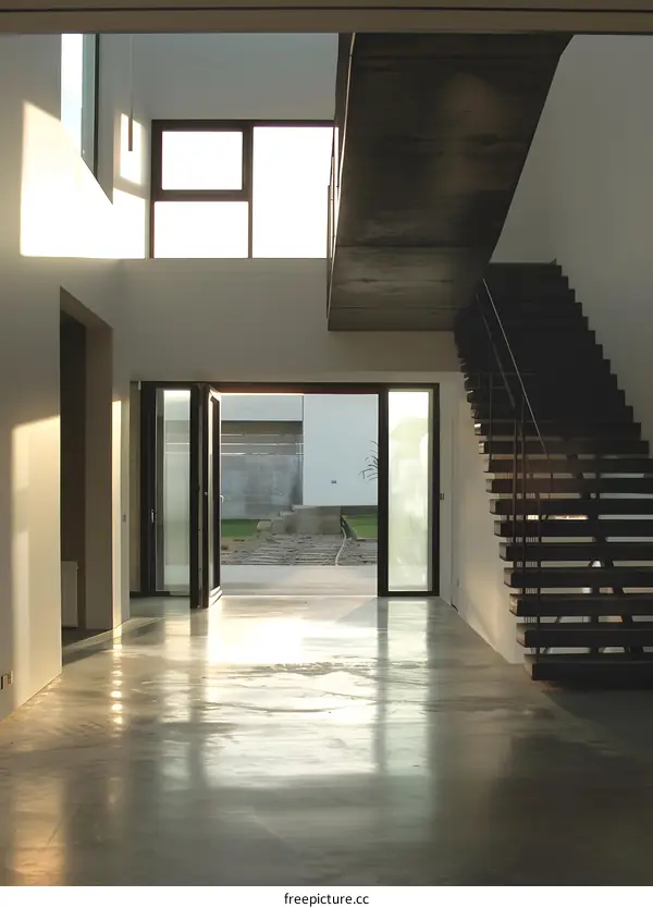 Modern Staircase and Large Windows in a Contemporary Home