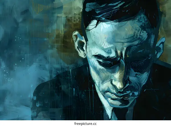 Illustration of a man looking down with a serious expression