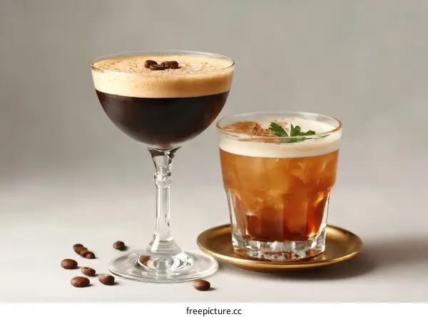 Two Coffee Cocktails with Coffee Beans