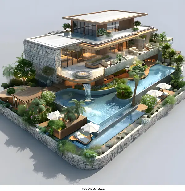 A Modern Luxury Villa with Pool and Garden