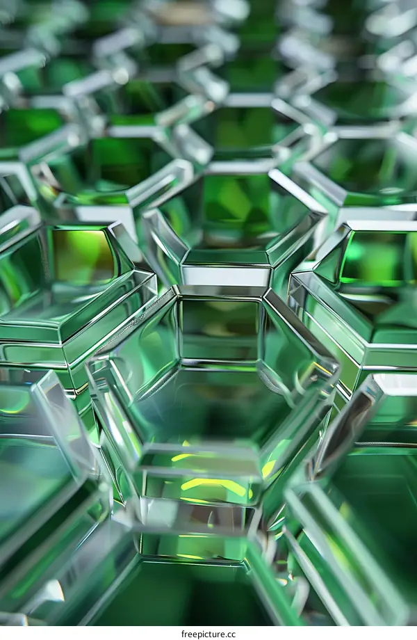 Shimmering Green Hexagons Form a Tessellated Honeycomb Pattern