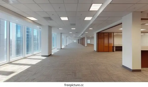 Empty Modern Office Corridor with Large Windows