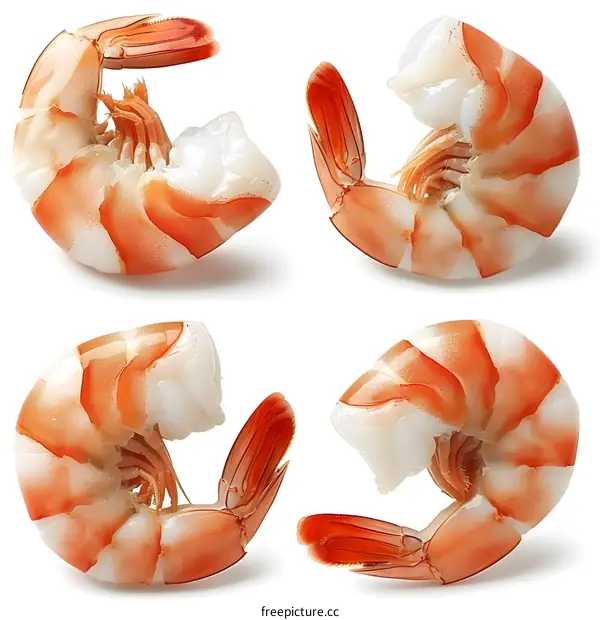 Cooked shrimps isolated on white background