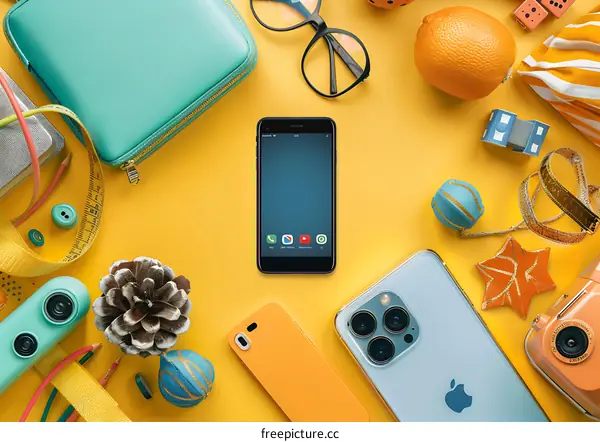 Flat Lay Photography With Yellow Background and Various Objects