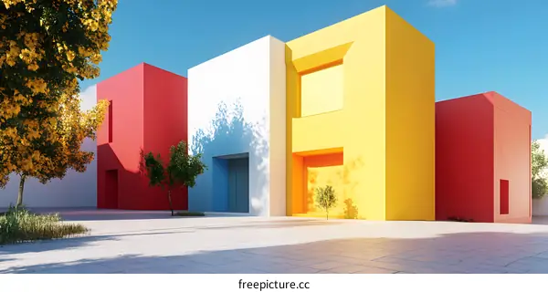 Modern Minimalist Architecture with Vibrant Colors and Geometric Shapes